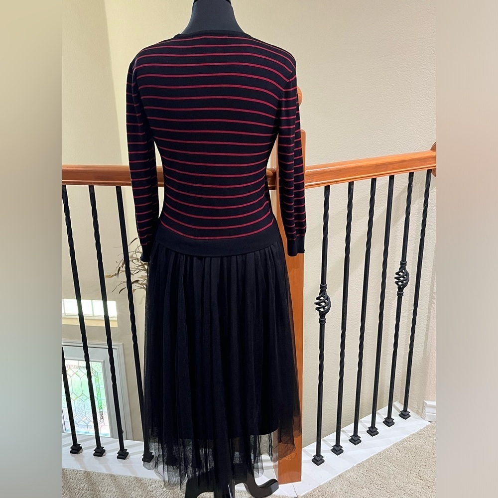 English Factory Black and Red Striped  GOTHIC TULLE Sweater DRESS SIZE L - Picture 6 of 11